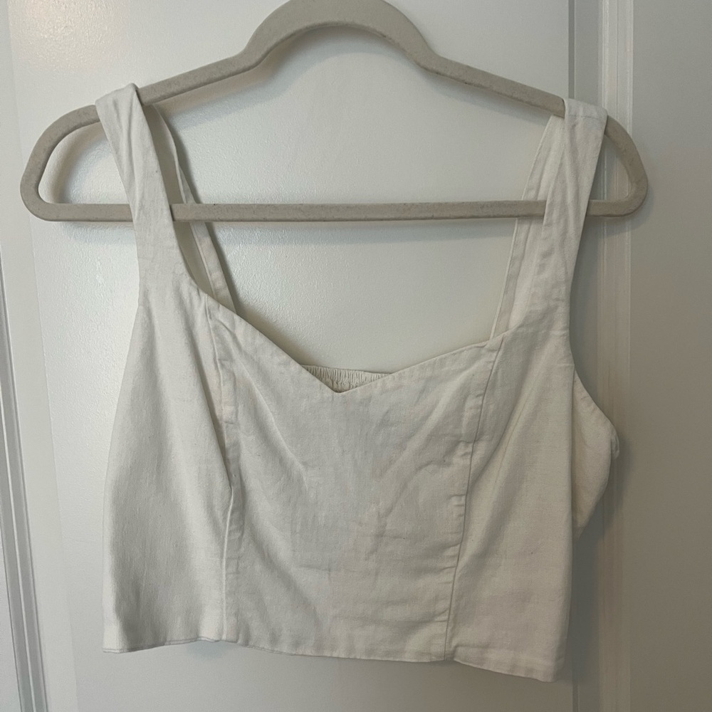 White Linen Cropped Tank